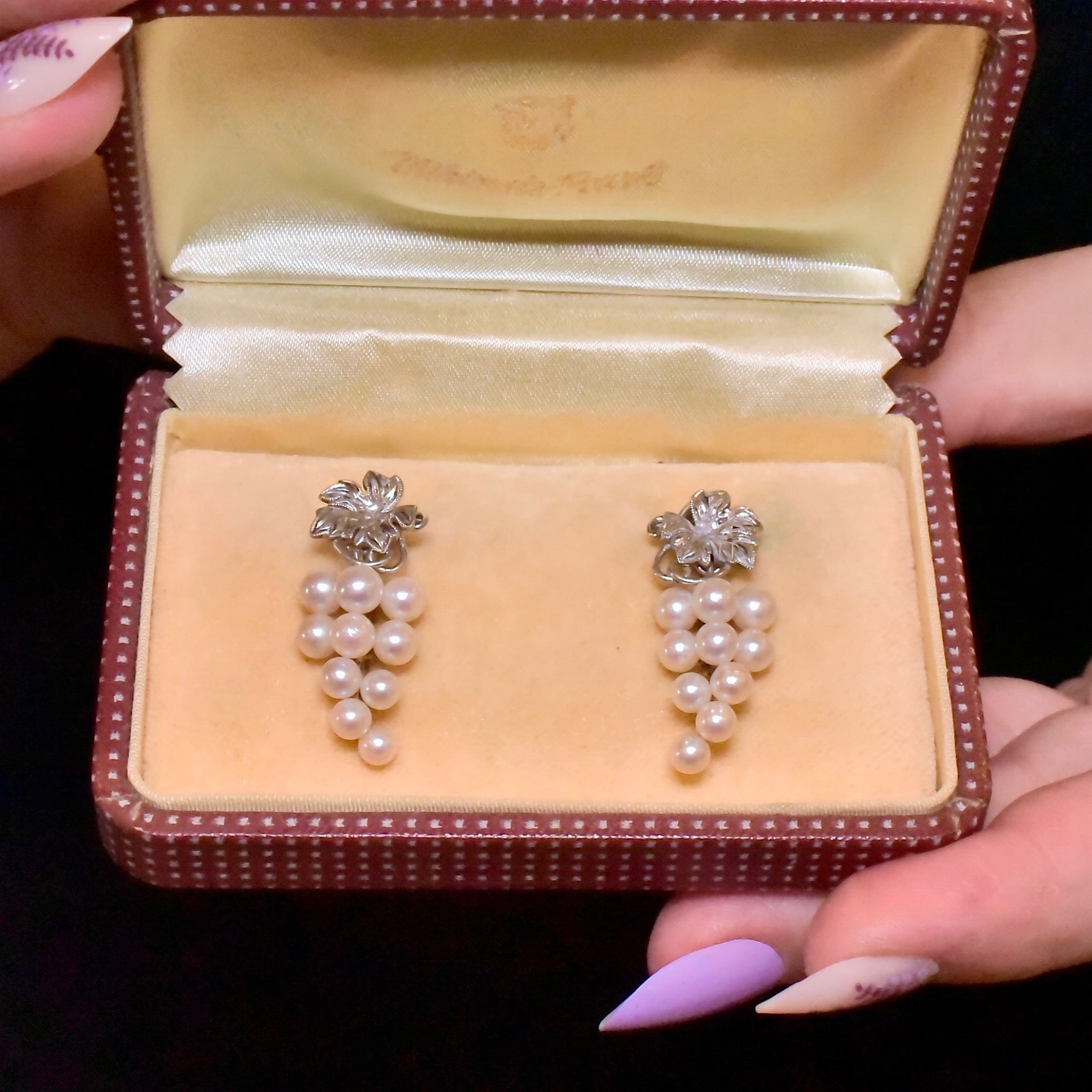 Superb Mid-Century Mikimoto Pearl And Silver ‘Grape’ Earrings Circa 1950’s