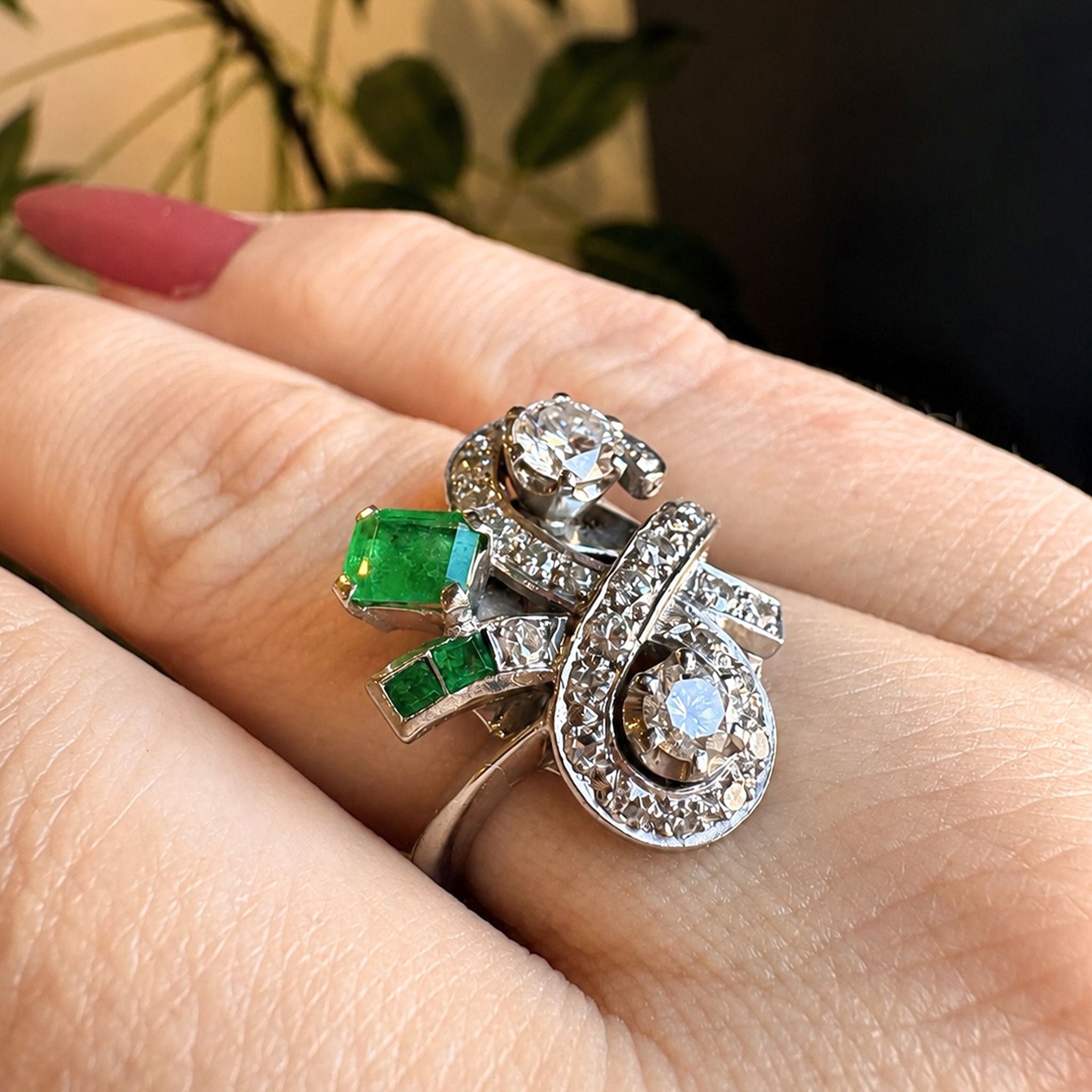 Vintage Handmade 12.5ct White Gold Emerald and Diamond Cluster Ring Complete With An Independent Gemmological Valuation for $8,300 AUD