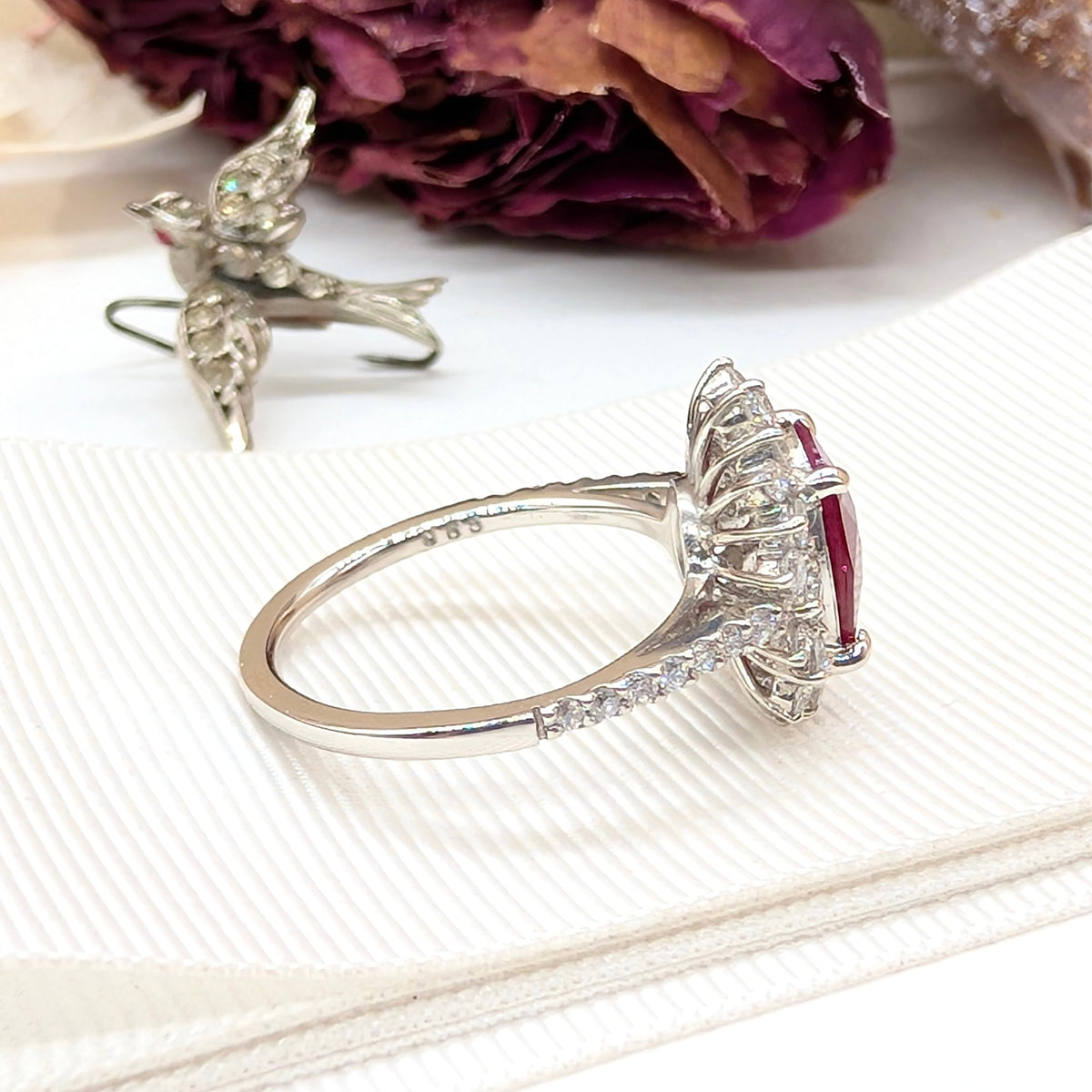 Stunning Platinum 1.91ct Natural Burmese Ruby And Diamond Halo Ring Complete With An Independent Gemmological Valuation For $10,575 AUD And GIA report