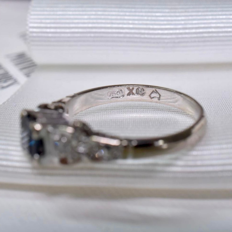 Vintage Australian 18ct White Gold Natural Sapphire And Diamond Ring