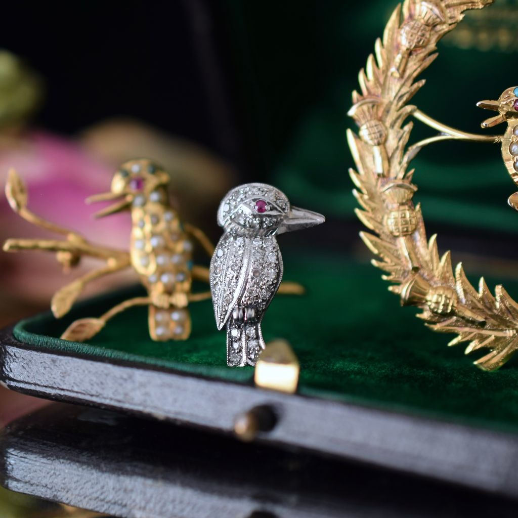 Antique Art Deco Platinum Diamond And Ruby ‘Kookaburra’ Brooch Circa 1925