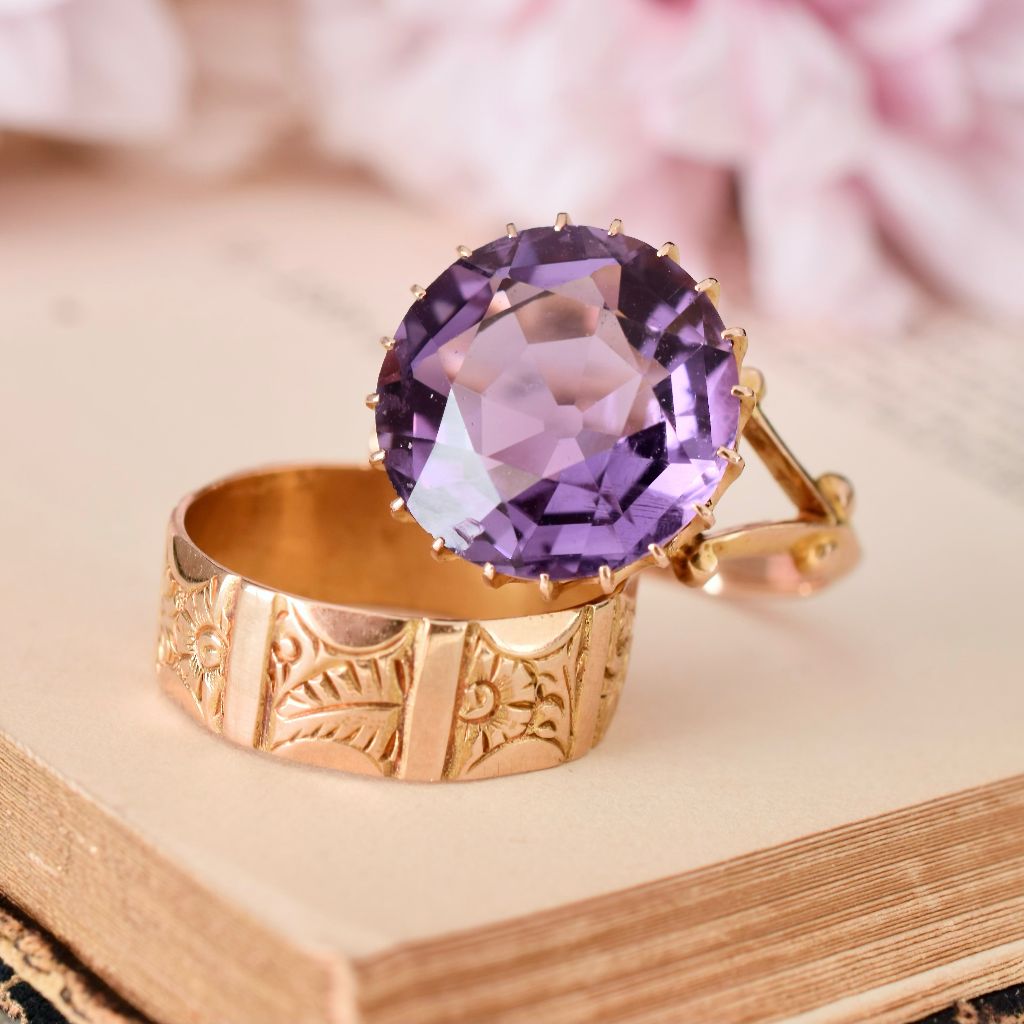 18ct Yellow Gold Round Faceted Amethyst Ring - 7.0 ct
