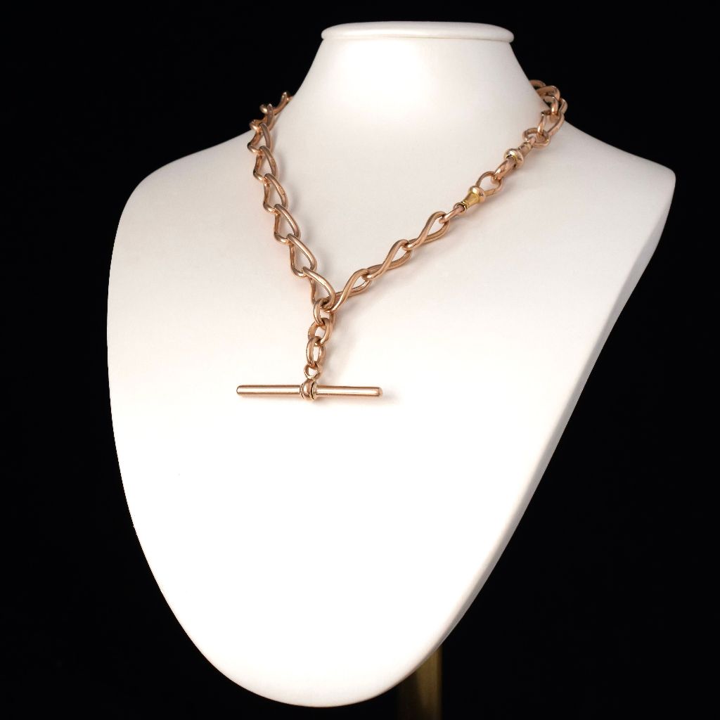 Antique 9ct Rose Gold Double Fob Watch Chain By Manton & Mole Circa 1910 42 Grams