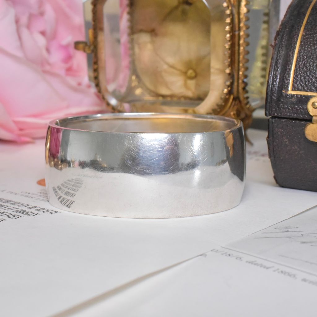 Superb Antique Victorian Sterling Silver ‘Mary’ Bangle By P. Orr And Sons Madras With Original Box Circa 1880-90’s