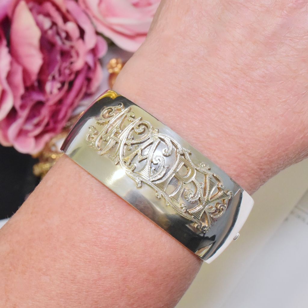 Superb Antique Victorian Sterling Silver ‘Mary’ Bangle By P. Orr And Sons Madras With Original Box Circa 1880-90’s