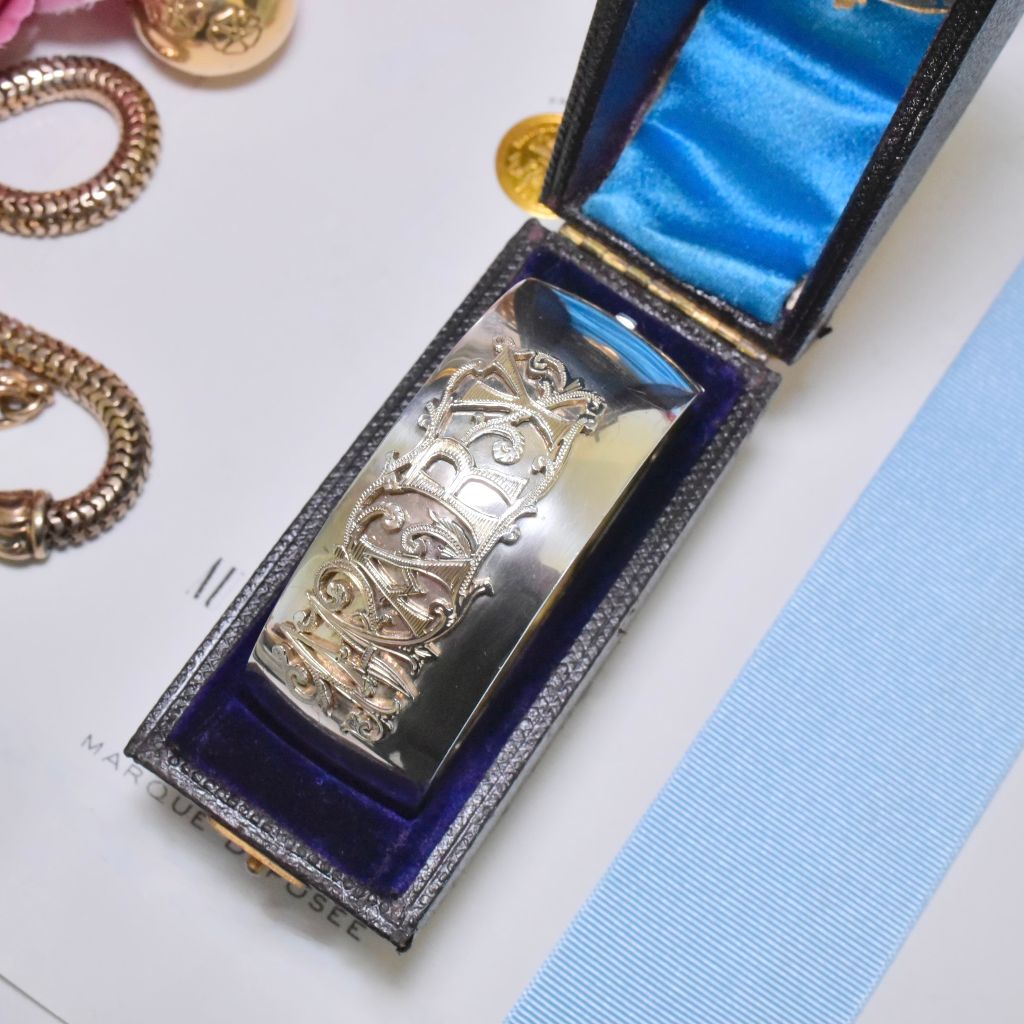 Superb Antique Victorian Sterling Silver ‘Mary’ Bangle By P. Orr And Sons Madras With Original Box Circa 1880-90’s