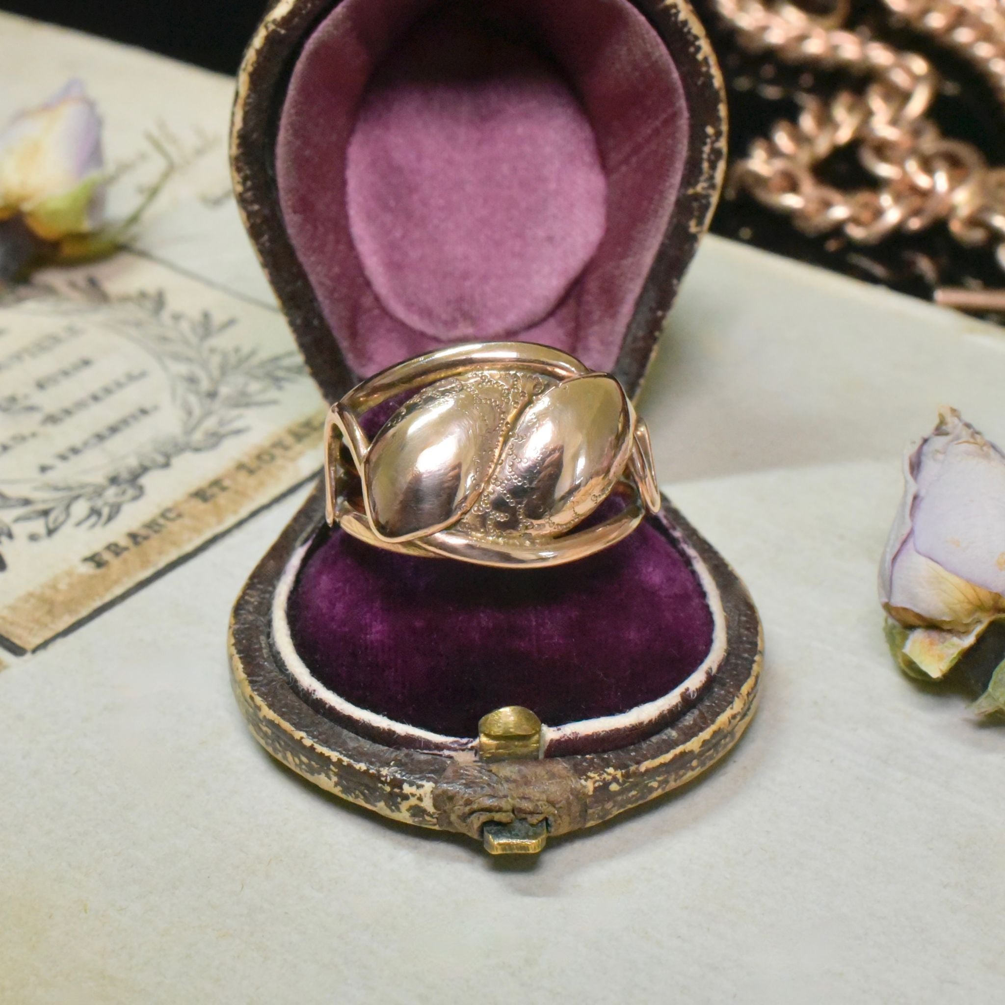 Antique Edwardian 9ct Rose Gold Double Serpent Ring - Chester 1912