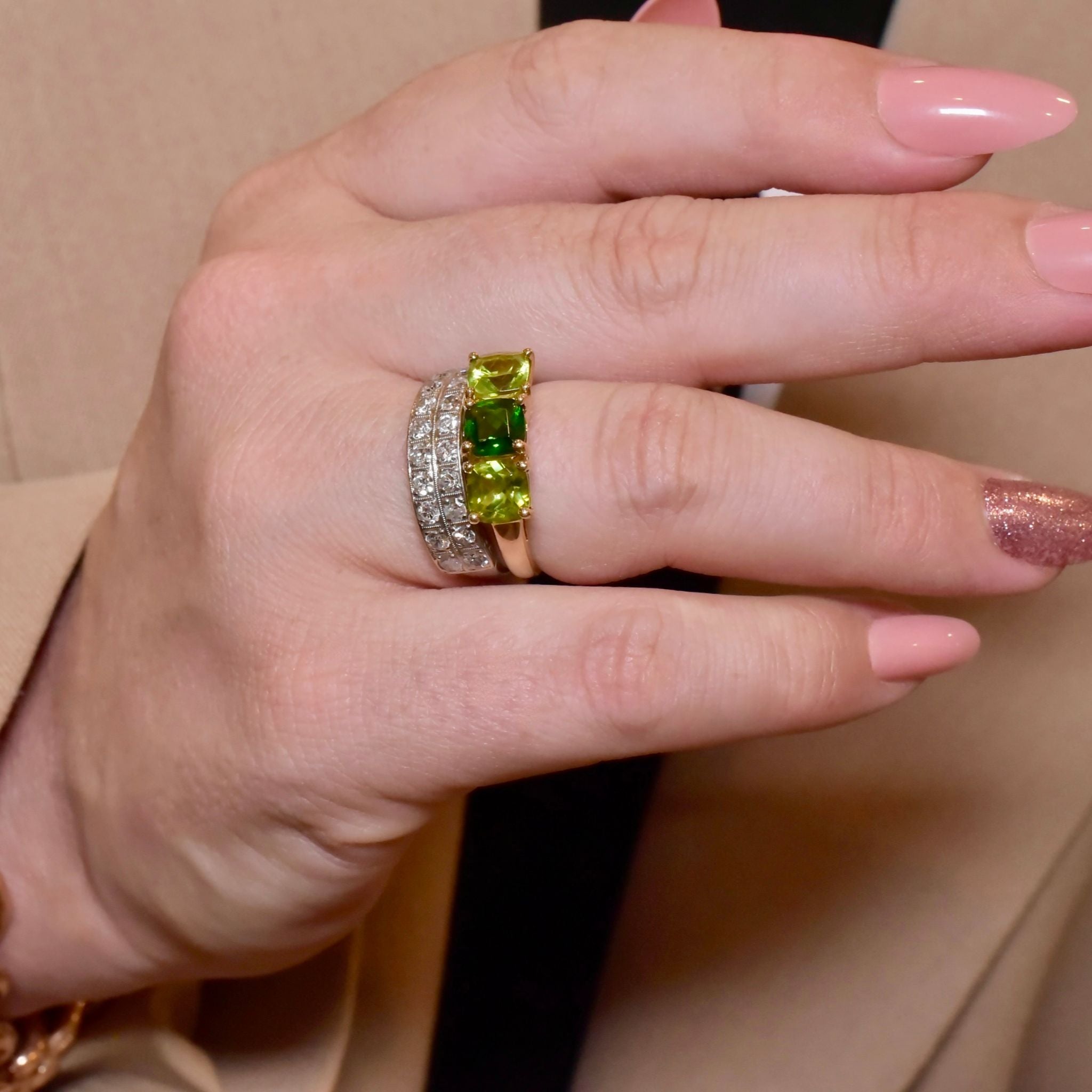 9ct Yellow Gold Chrome Diopside And Peridot Ring - Birmingham 2005