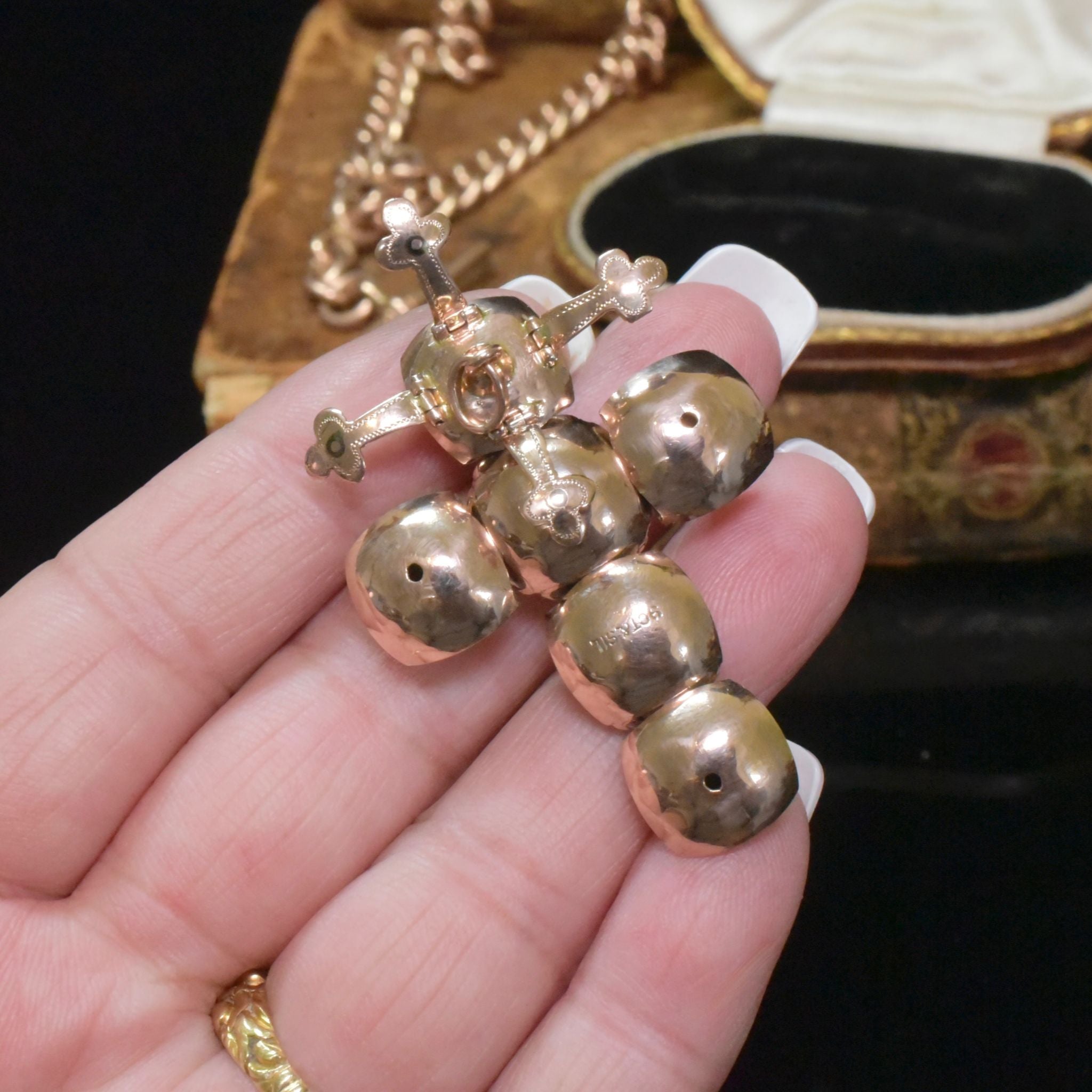 Antique Edwardian 9ct Rose Gold & Silver Masonic Ball Pendant