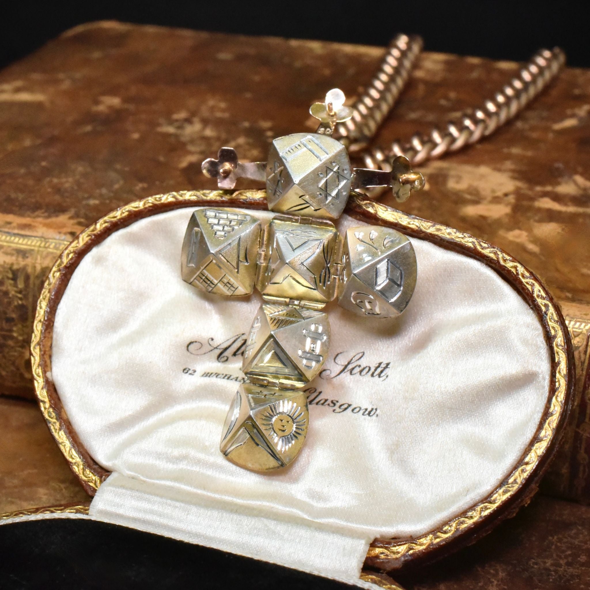 Antique Edwardian 9ct Rose Gold & Silver Masonic Ball Pendant