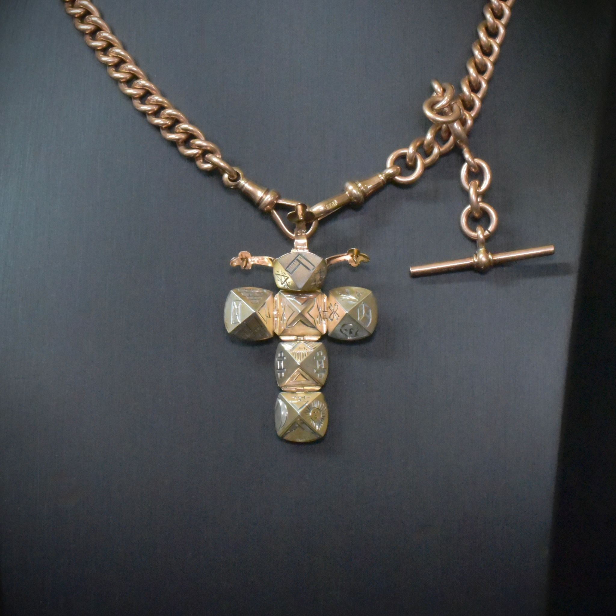 Antique Edwardian 9ct Rose Gold & Silver Masonic Ball Pendant
