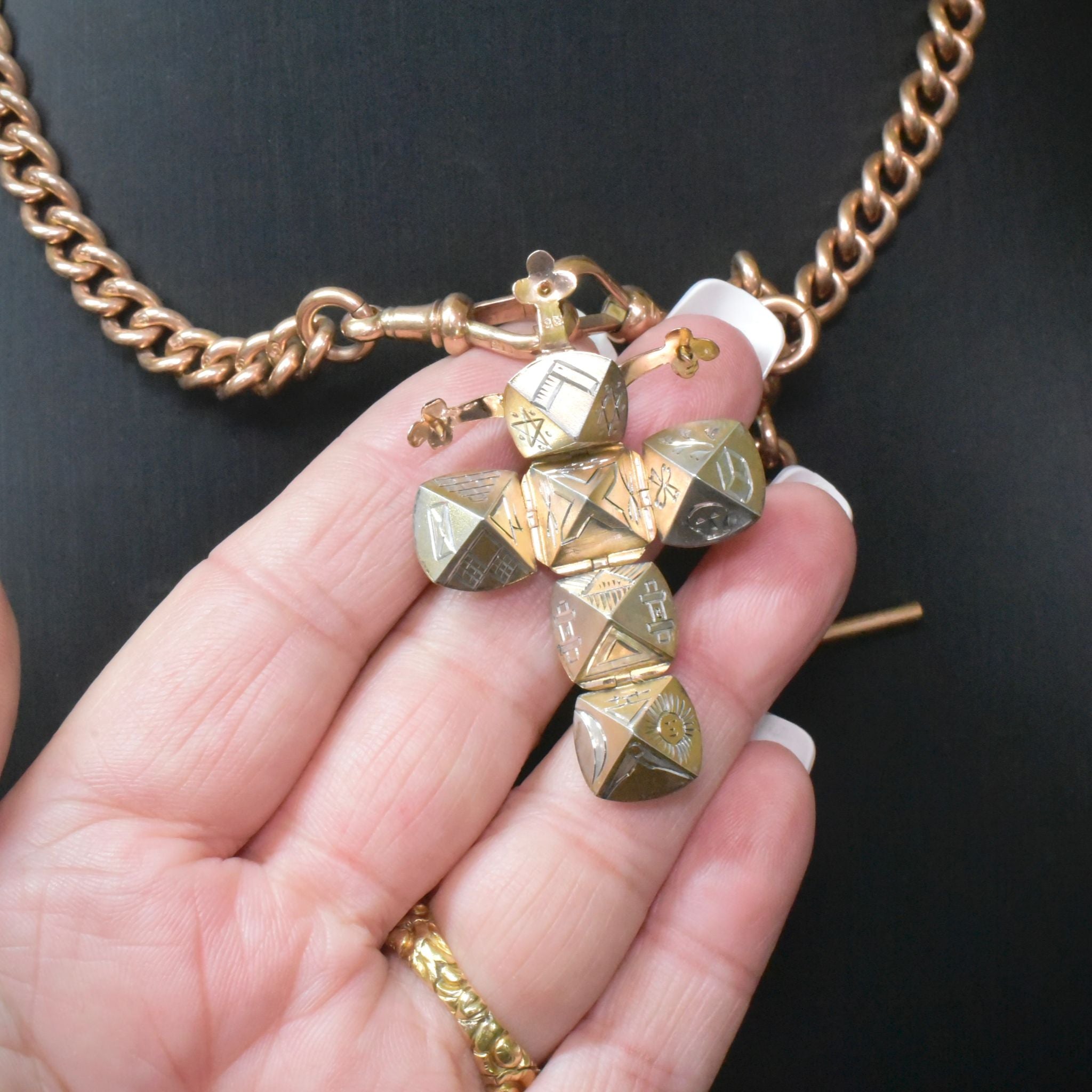 Antique Edwardian 9ct Rose Gold & Silver Masonic Ball Pendant