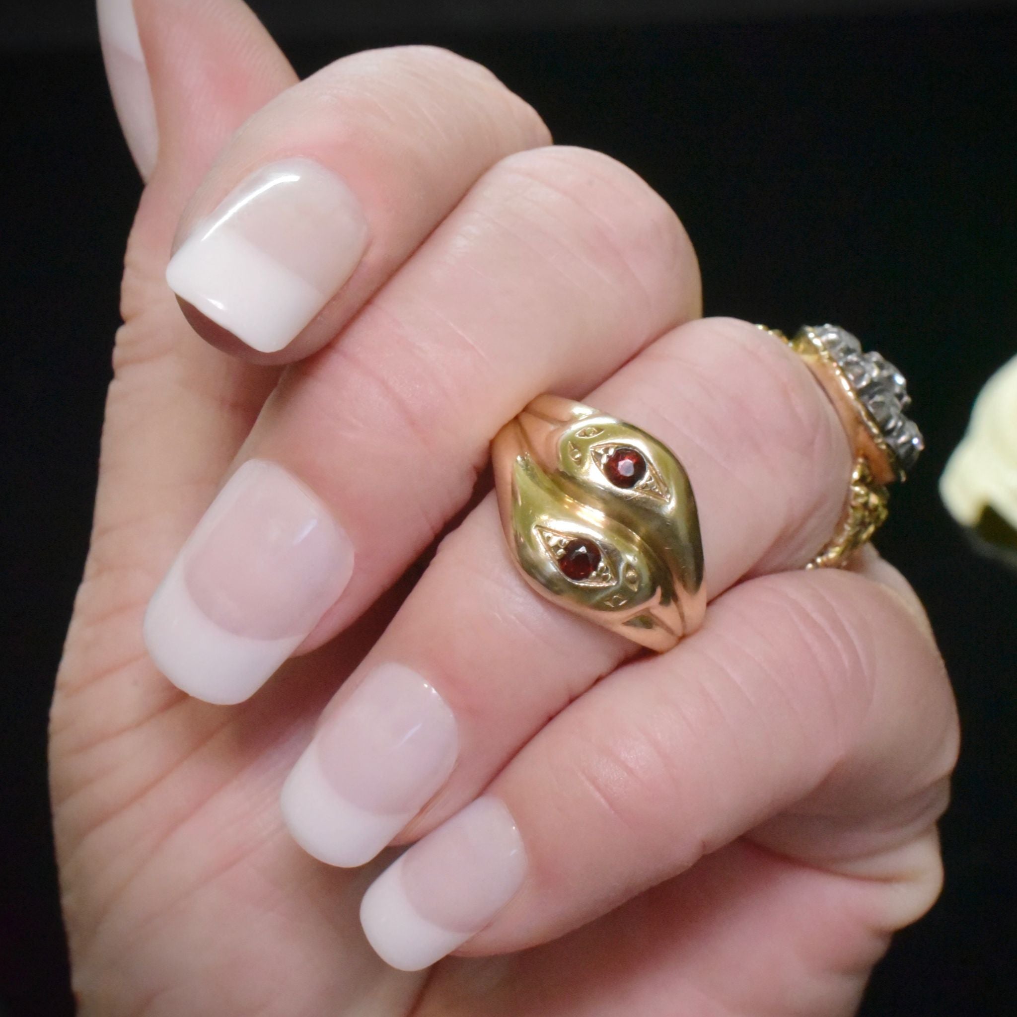 Vintage 9ct Yellow Gold And Garnet Serpent Ring - London 1979