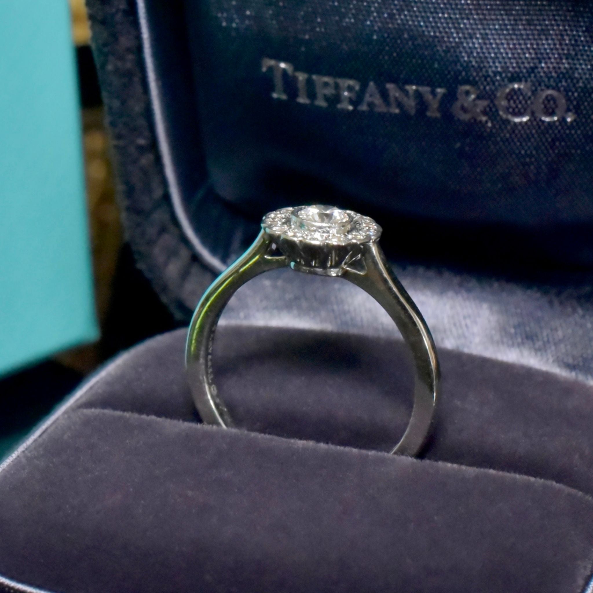 Exquisite Solid Platinum ‘Tiffany & Co.’ Diamond 'Enchanted Flower' Halo Ring