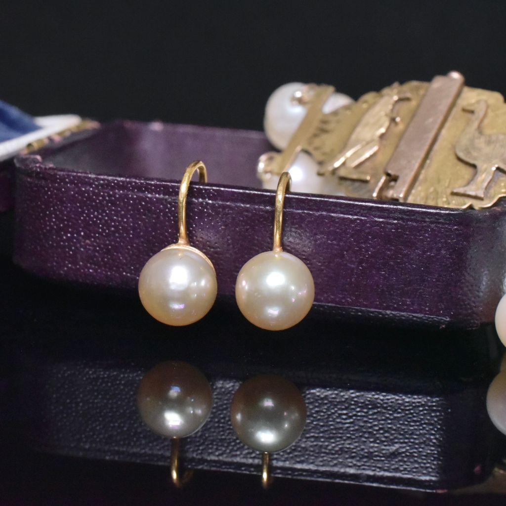 Vintage Australian 9ct Yellow Gold And Pearl Screw Back Earrings By Dunklings Circa 1930-1940’s