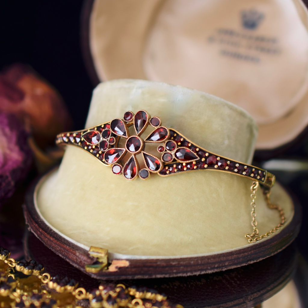 Antique Edwardian Era Bohemian Garnet Bangle Circa 1910