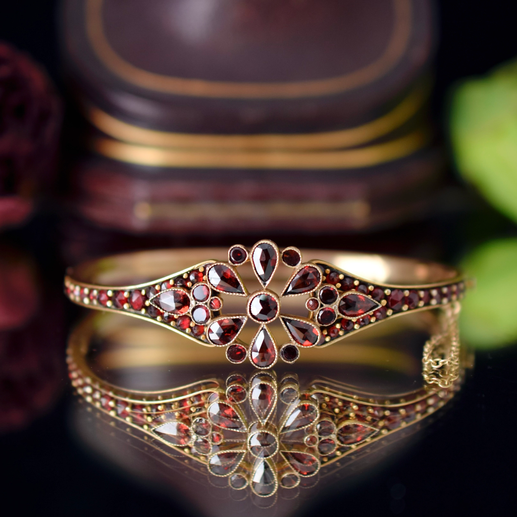 Antique Edwardian Era Bohemian Garnet Bangle Circa 1910