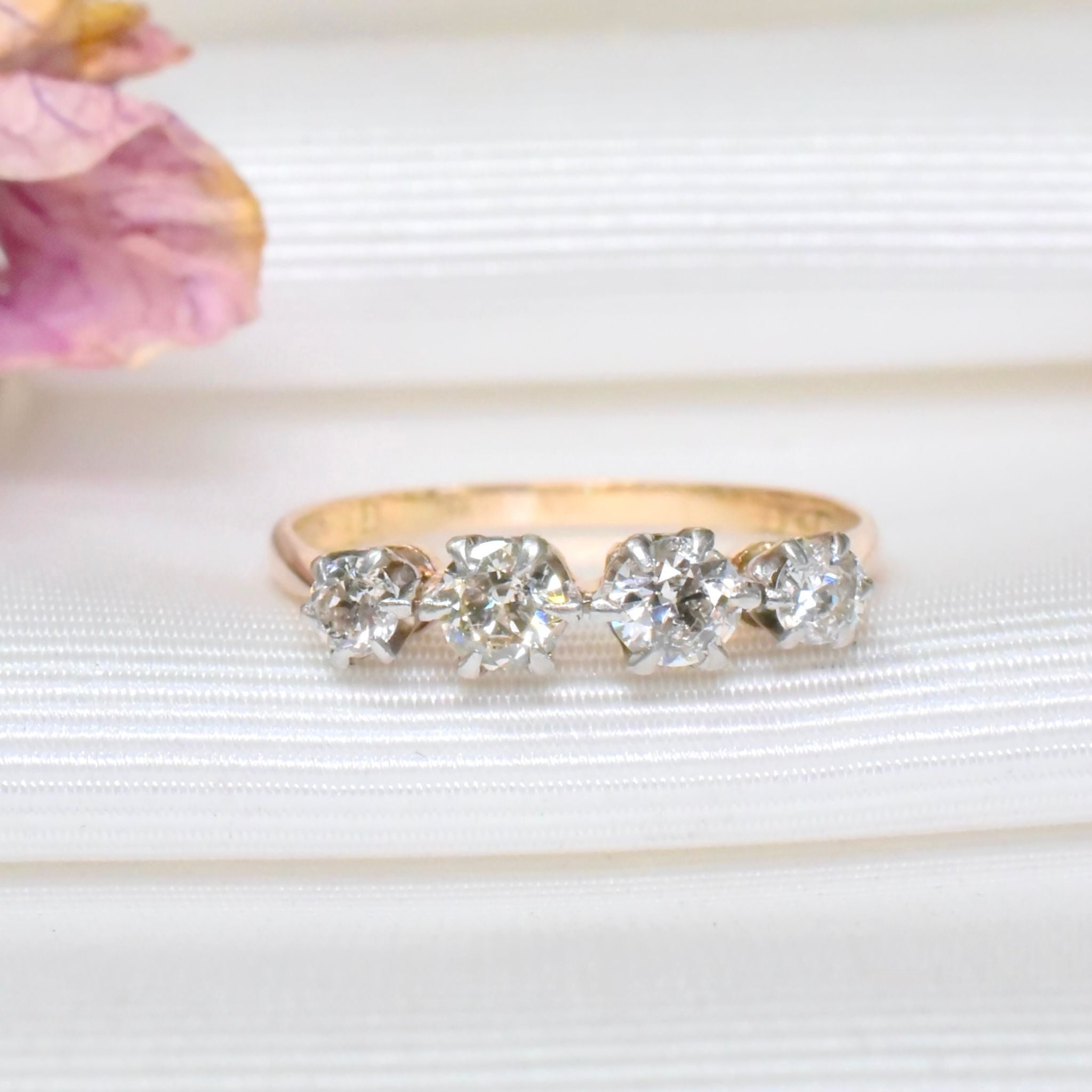 Antique Australian 18ct Yellow Gold Four Diamond Ring - Circa 1910-15