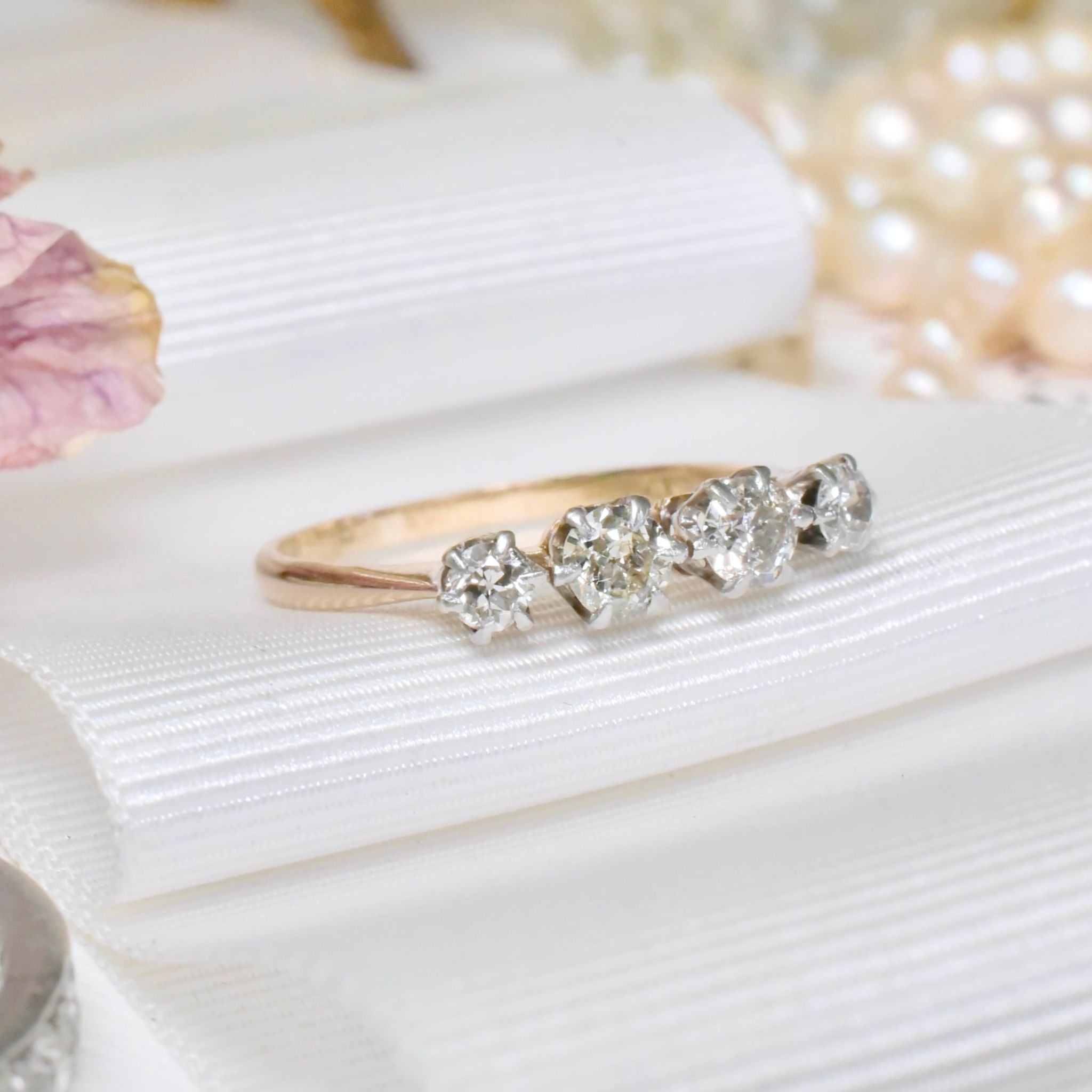 Antique Australian 18ct Yellow Gold Four Diamond Ring - Circa 1910-15