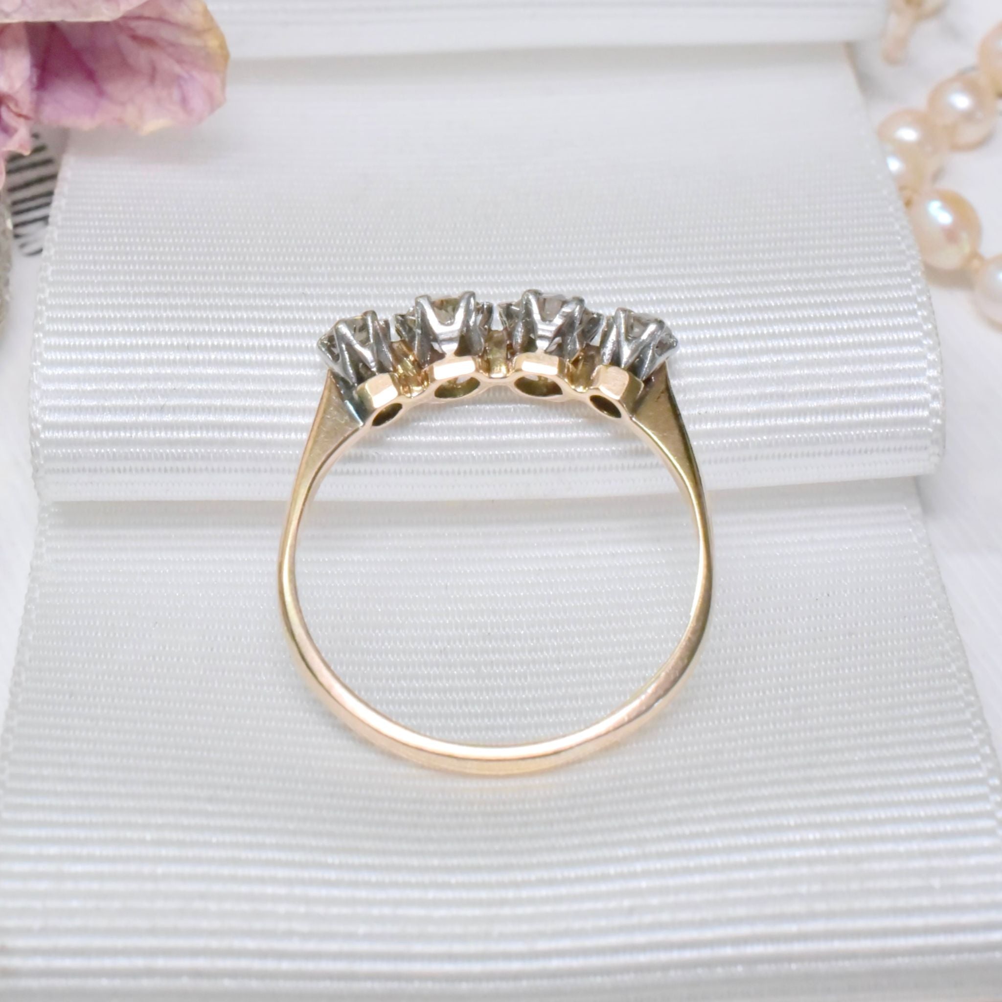 Antique Australian 18ct Yellow Gold Four Diamond Ring - Circa 1910-15