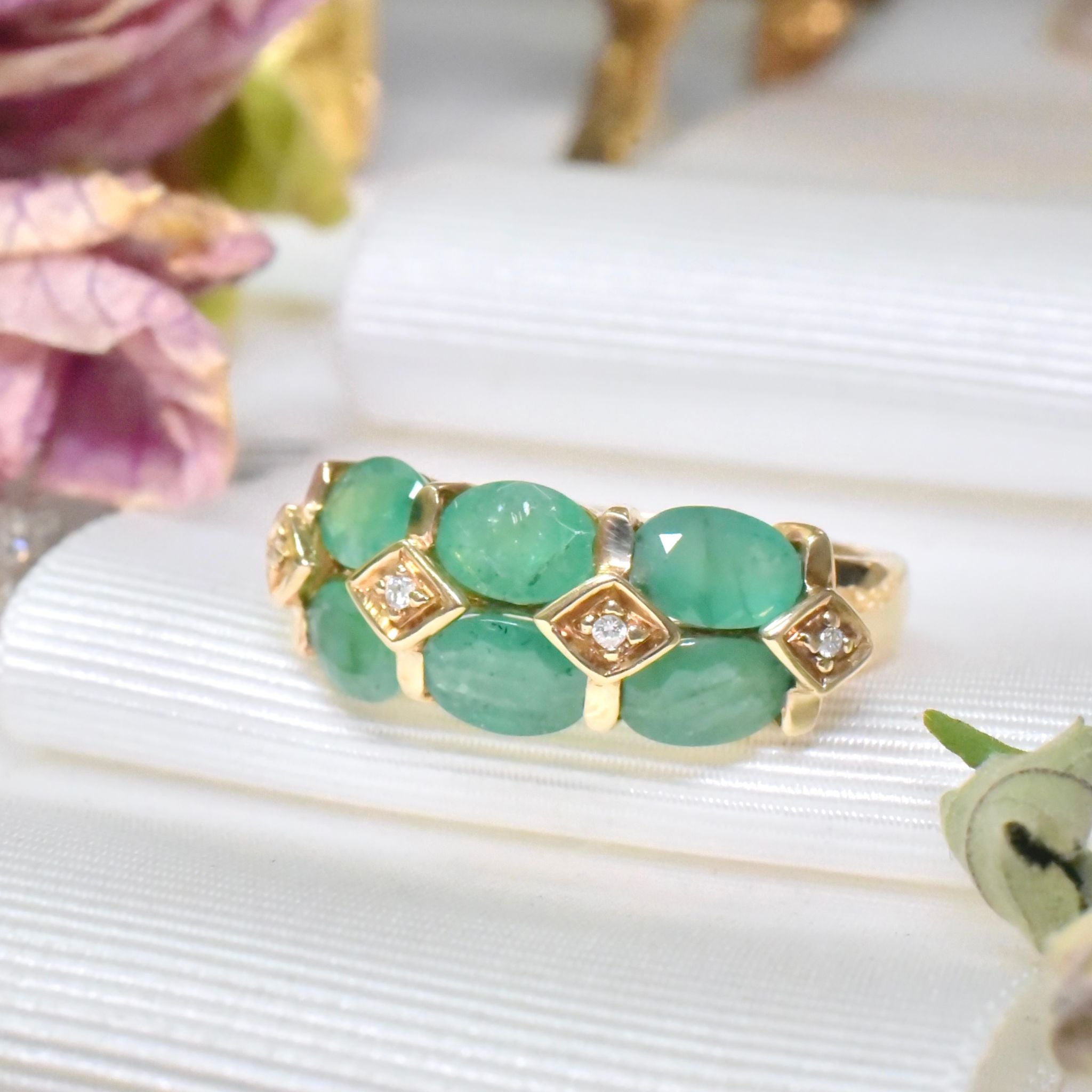 Stunning 9ct Yellow Gold Emerald And Diamond Ring - Birmingham 2005