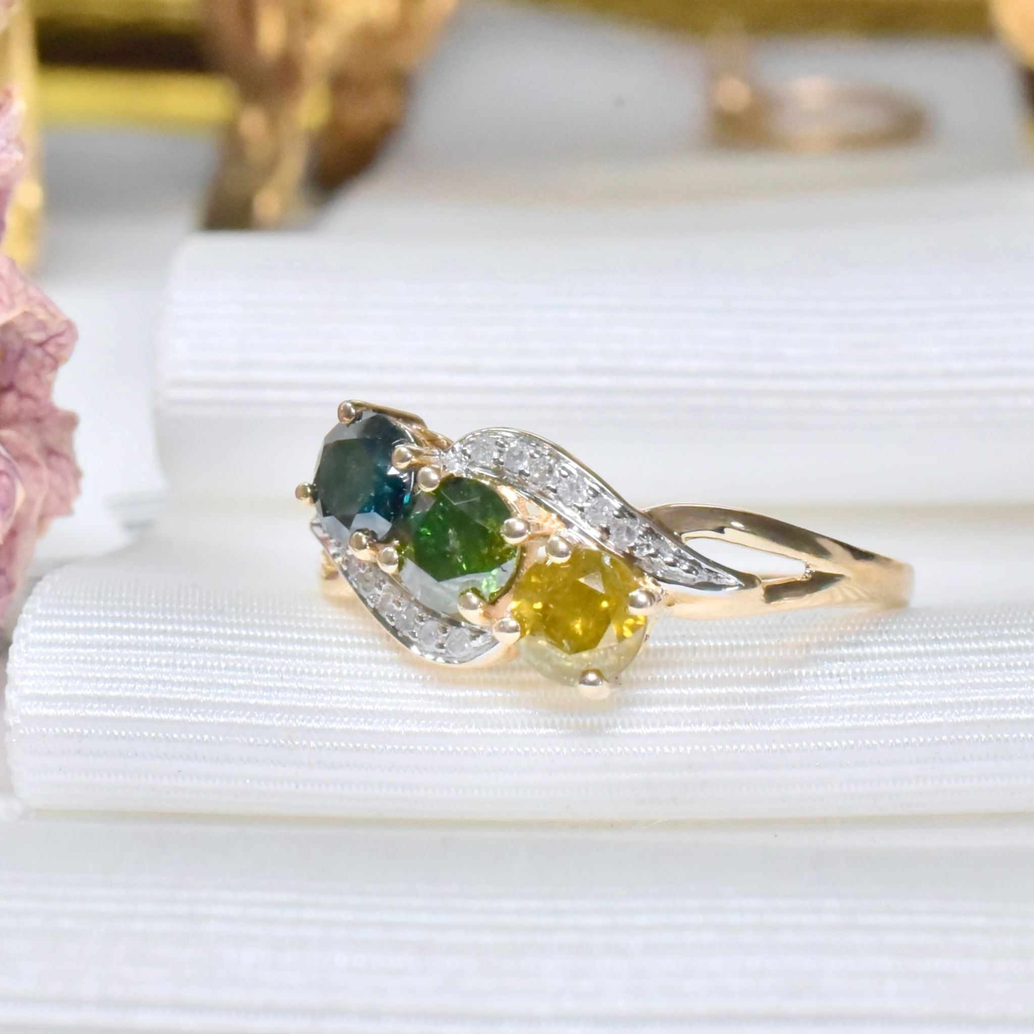Stunning 10ct Yellow Gold Coloured (Enhanced) Diamond Ring