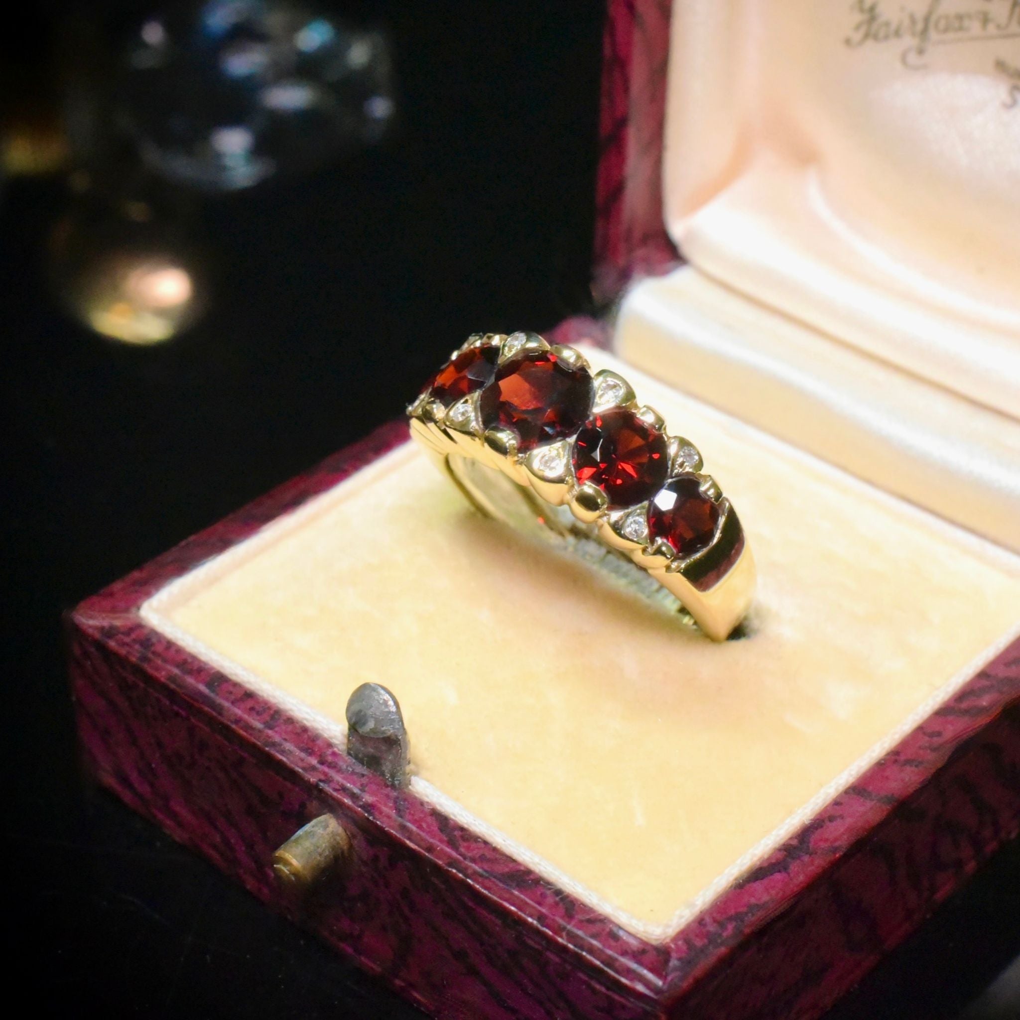 Modern 9ct Yellow Gold Garnet And Diamond ‘Half Hoop’ Ring - London 2000’s