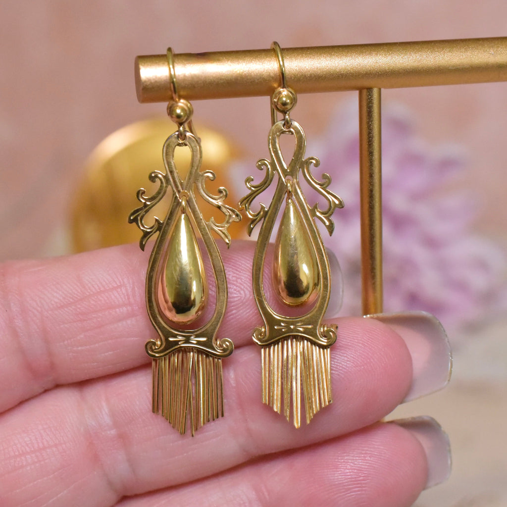 Fabulous Victorian 15ct Yellow Gold Etruscan Revival Articulated Fringe Earrings Circa 1880-90