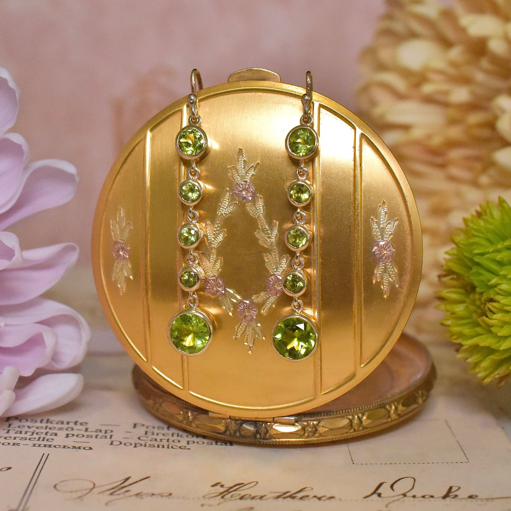 Modern 9ct Rose Gold And Peridot Articulated Drop Earrings