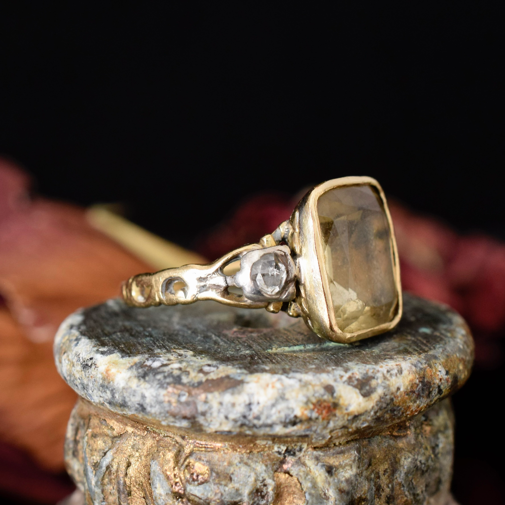 Antique Georgian 15ct Gold Citrine And Diamond Ring Circa 1780-90