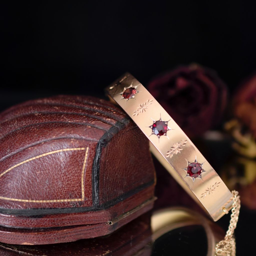 Antique (Australian) 9ct Rose Gold And Garnet Bangle Circa 1915