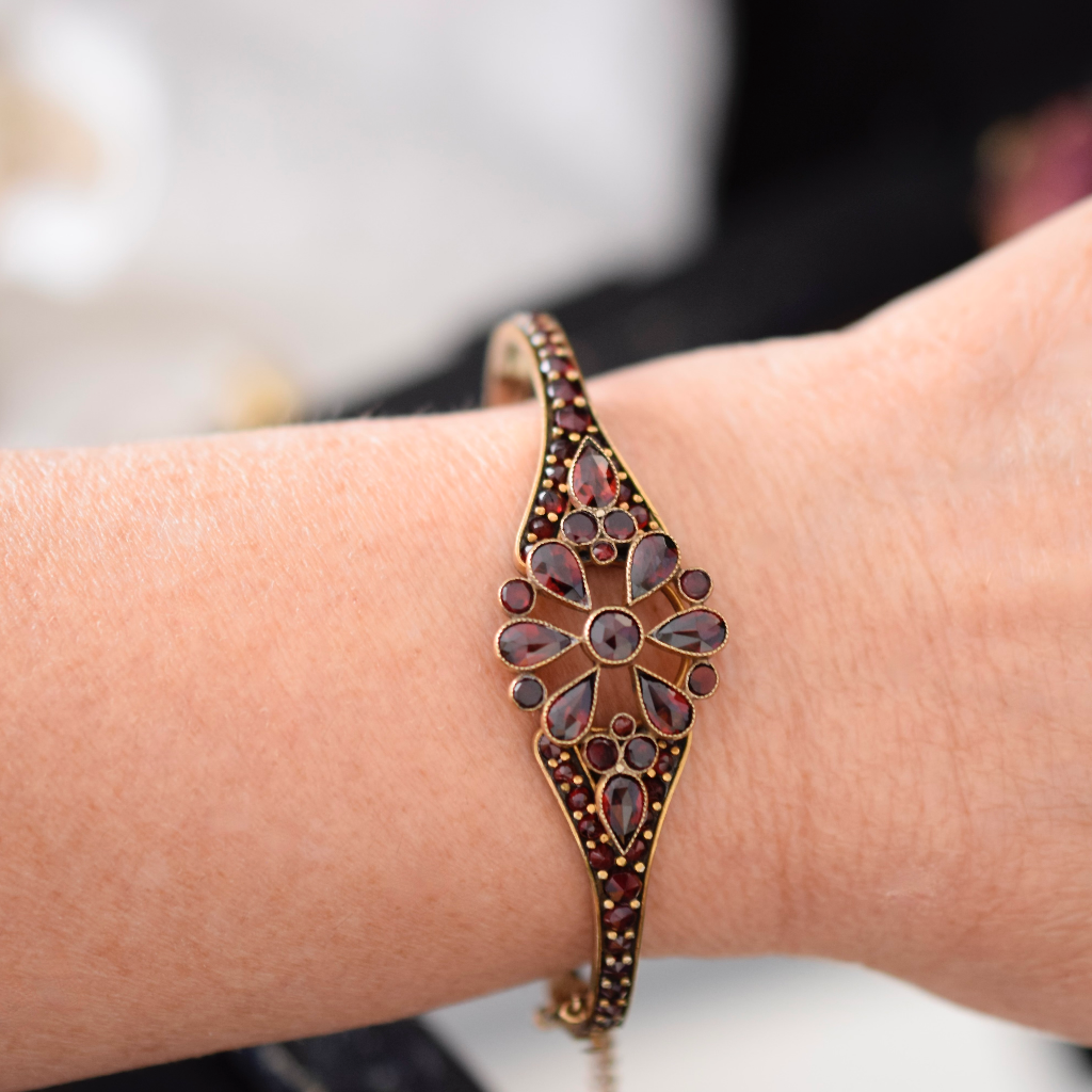 Antique Edwardian Era Bohemian Garnet Bangle Circa 1910