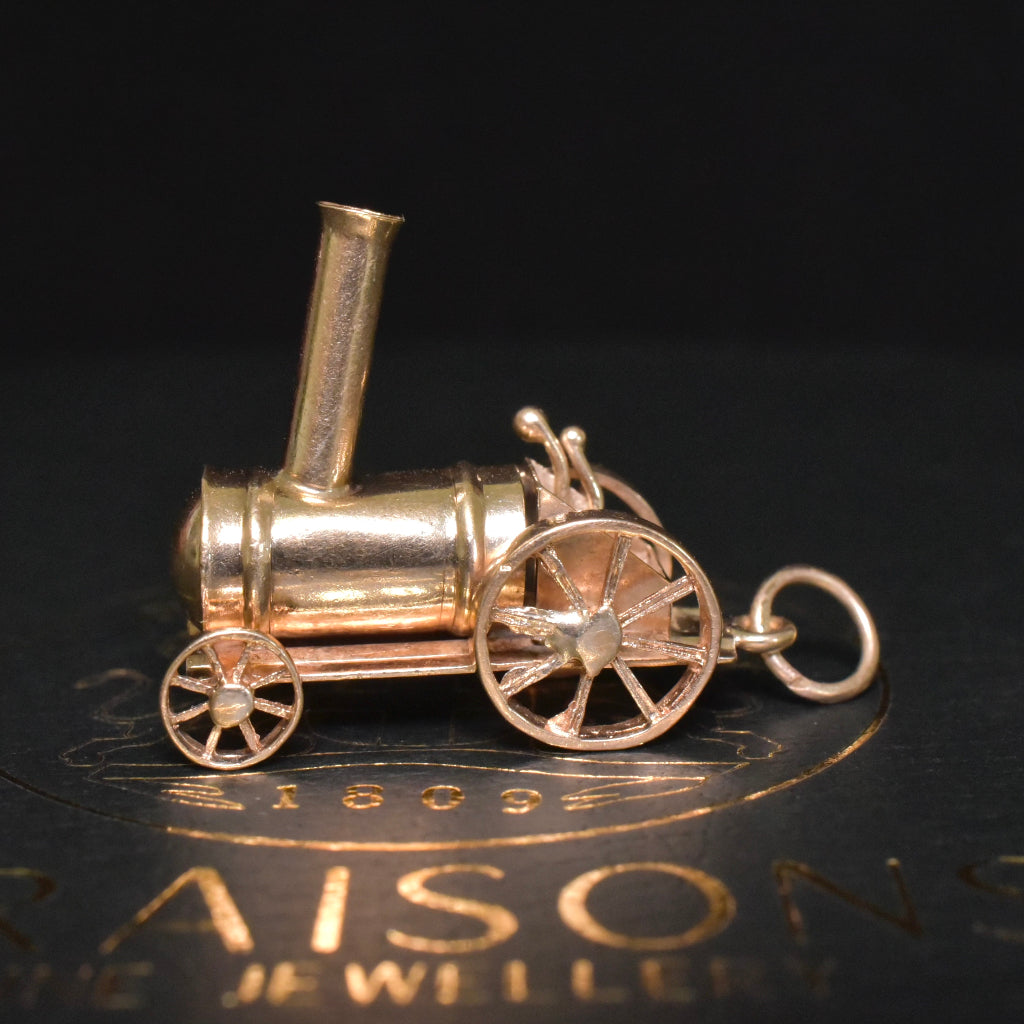 Vintage 9ct Rose Gold Articulated Steam Train Charm - London 1973