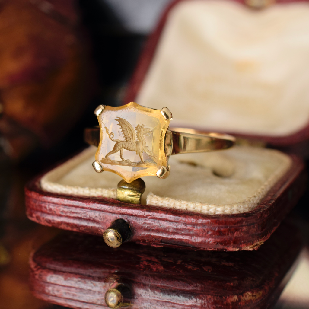 Antique Australian 18ct Gold Citrine Intaglio Seal Ring By ‘CATANACH’S’