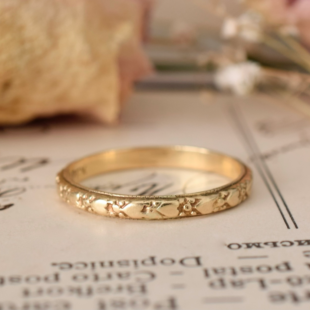 Vintage Australian 18ct Yellow Gold Cherry Blossom Heart Ring By ‘Apex’ Circa 1935-40’s