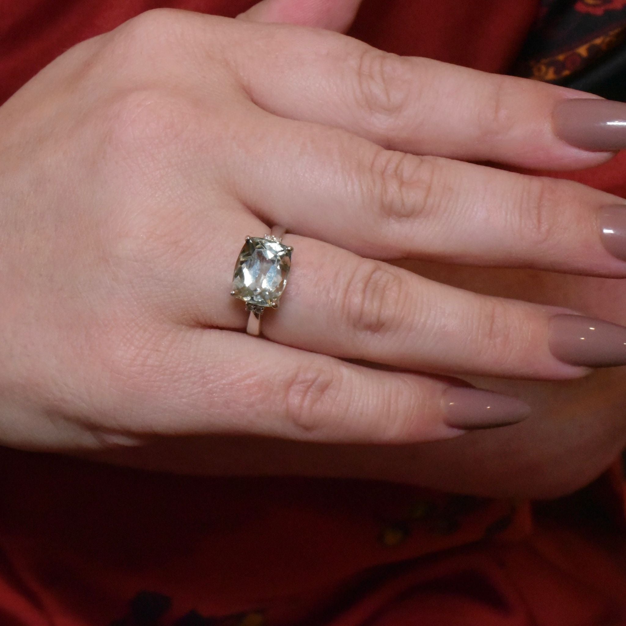 Contemporary 9ct White Gold Prasiolite And Diamond Ring