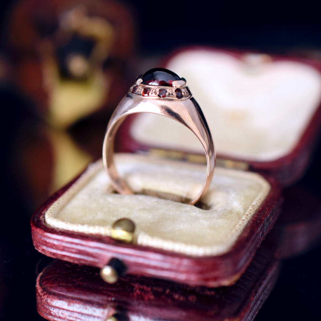 Modern 9ct Rose Gold Cabochon And Faceted Garnet Domed Ring