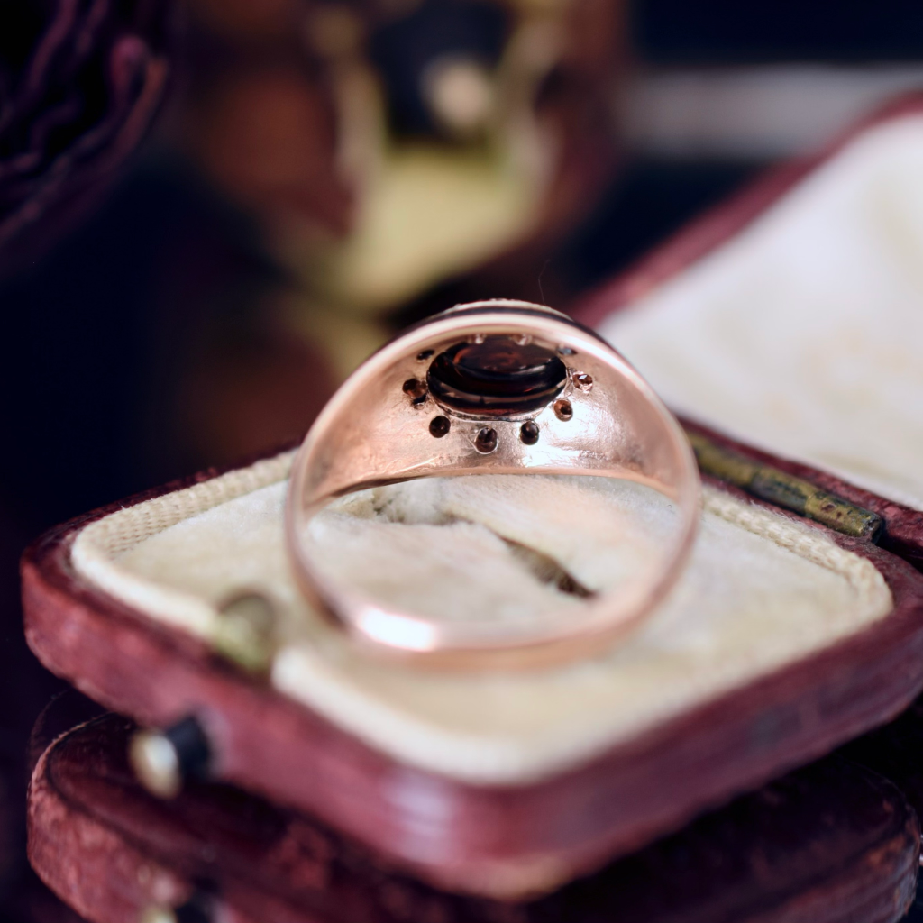 Modern 9ct Rose Gold Cabochon And Faceted Garnet Domed Ring