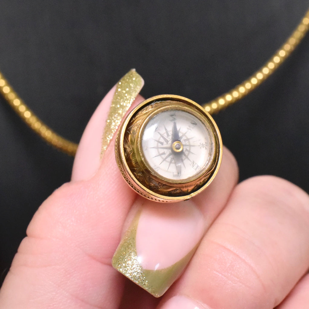 Superb Antique Victorian 15ct Rose Gold ’Swinging’ Compass Pendant Circa 1880-90