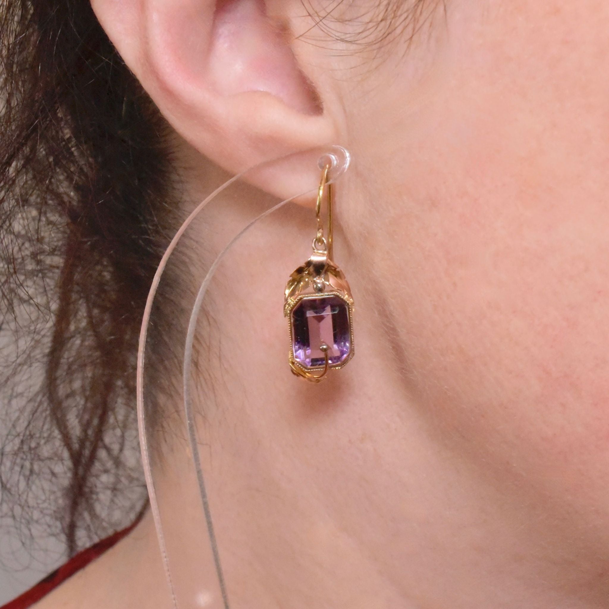 Vintage 9ct Yellow Gold Amethyst Earrings