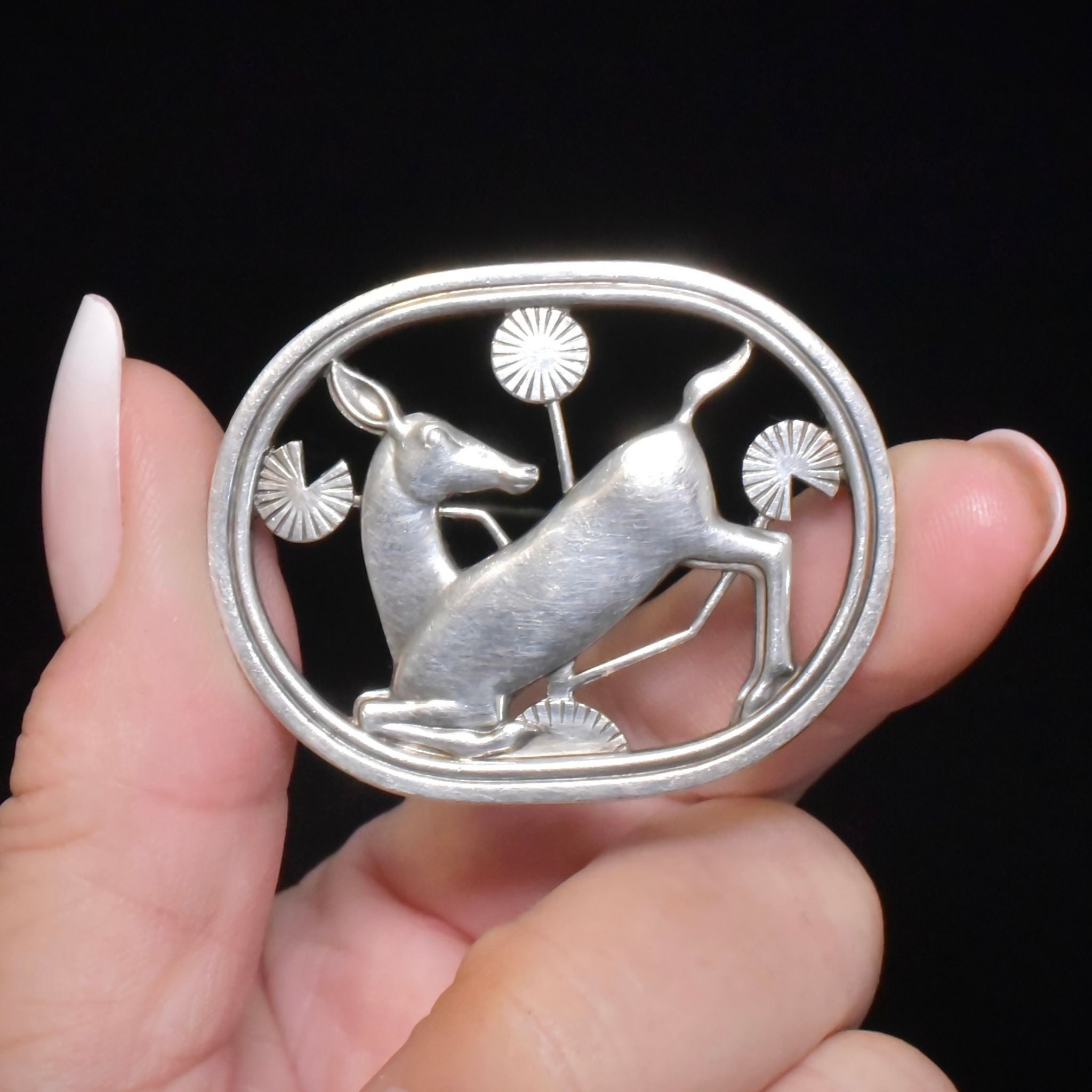 Stunning Vintage Georg Jensen Sterling Silver ‘Kneeling Deer’ Brooch