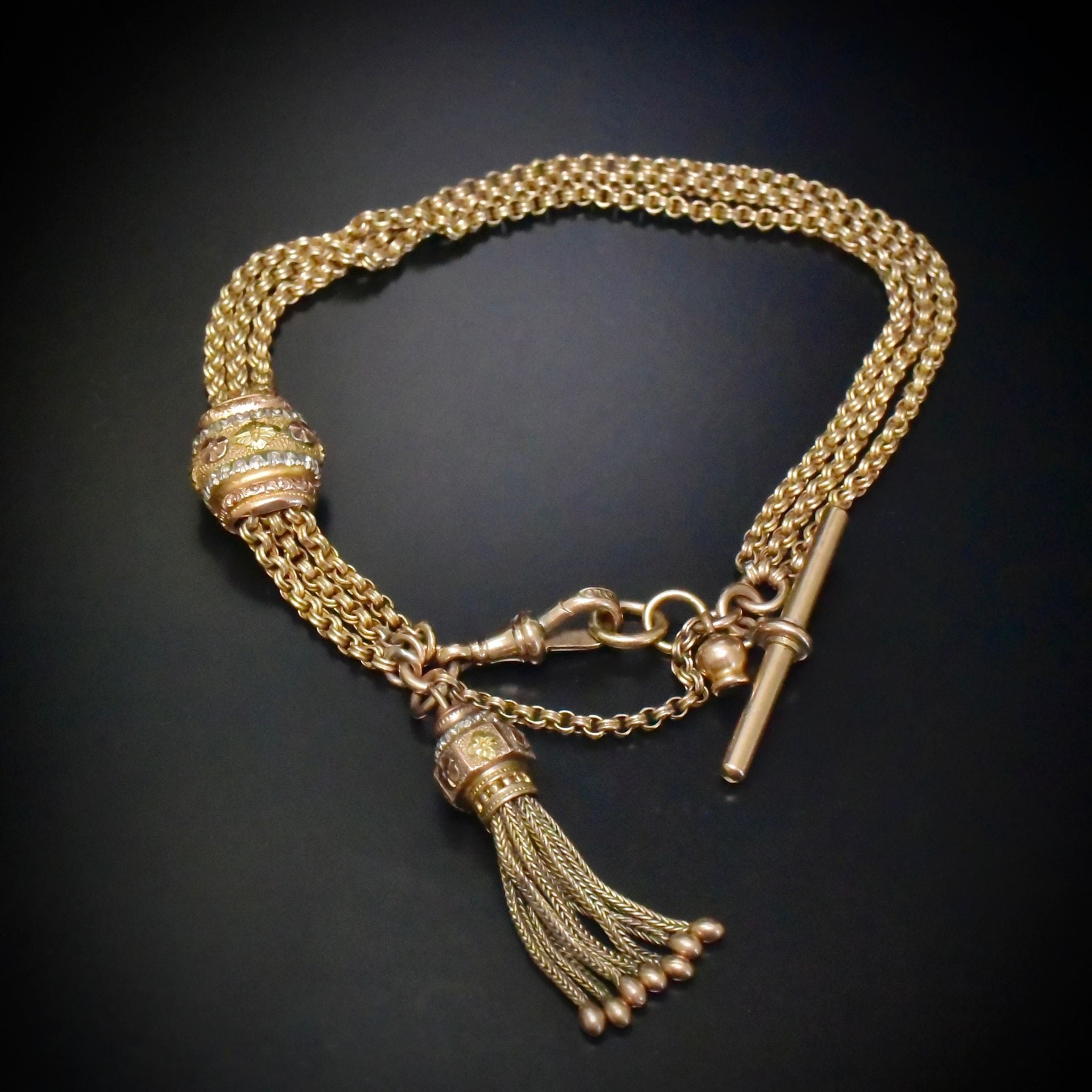 Superb Victorian 9ct Tri-Colour Gold Albertina Tassel Slide Bracelet