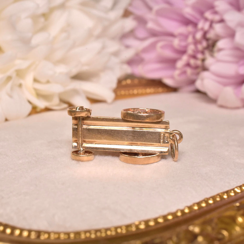 Vintage 9ct Rose Gold Articulated Steam Train Charm - London 1973