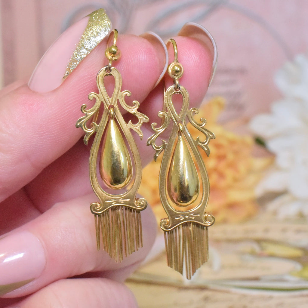 Fabulous Victorian 15ct Yellow Gold Etruscan Revival Articulated Fringe Earrings Circa 1880-90