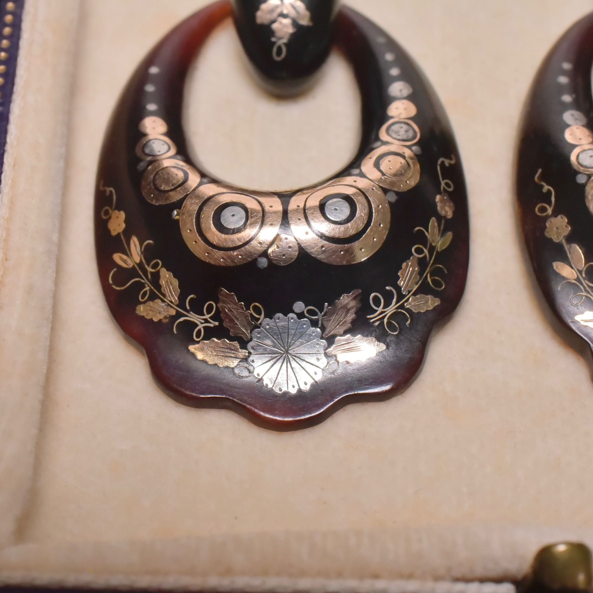 Superb Antique French Victorian Piqué Gold & Silver Earrings