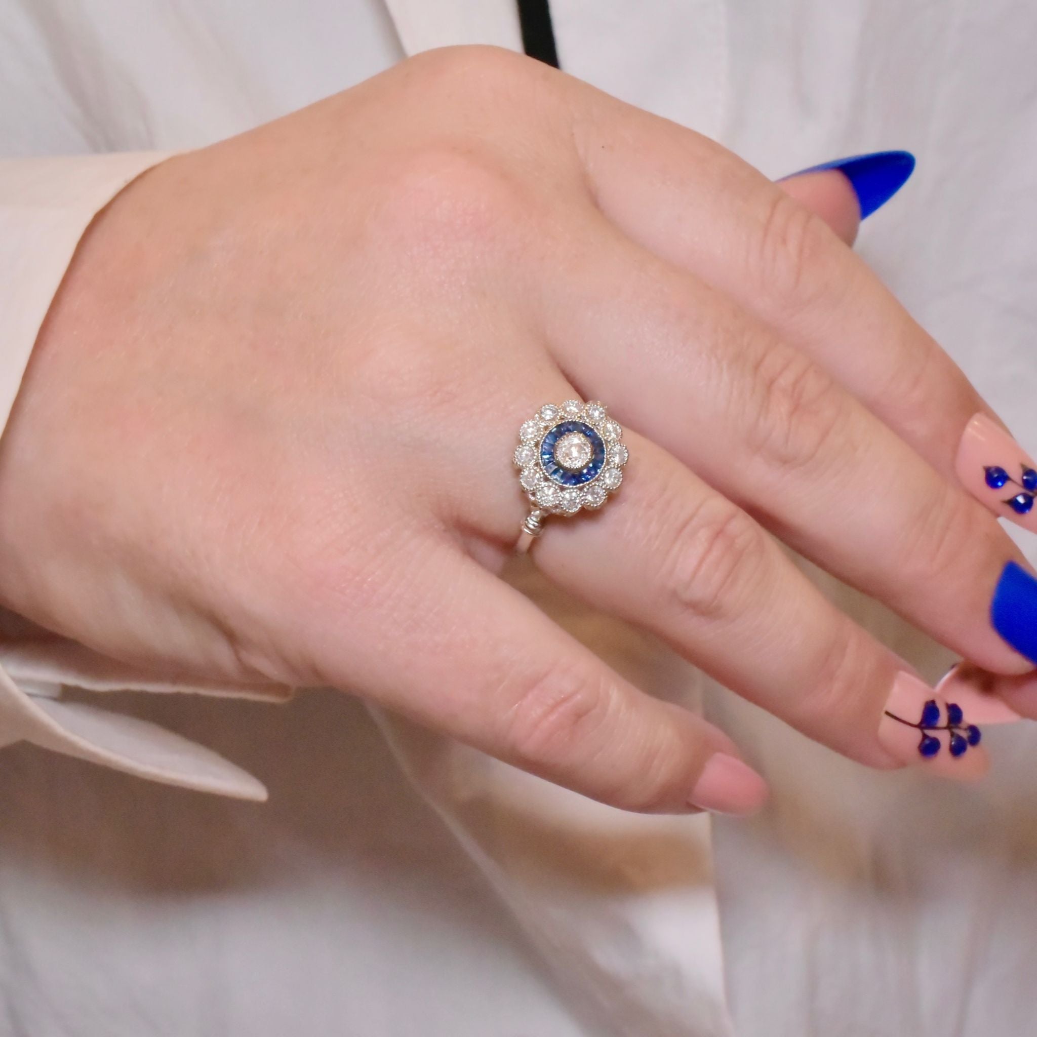 Contemporary 14ct White Gold Sapphire And Diamond Halo Ring Included With Purchase Valuation For $15000 AUD