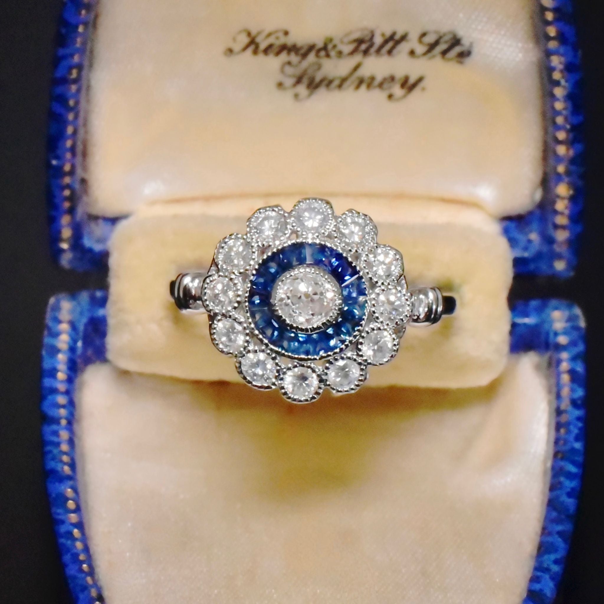 Contemporary 14ct White Gold Sapphire And Diamond Halo Ring Included With Purchase Valuation For $15000 AUD