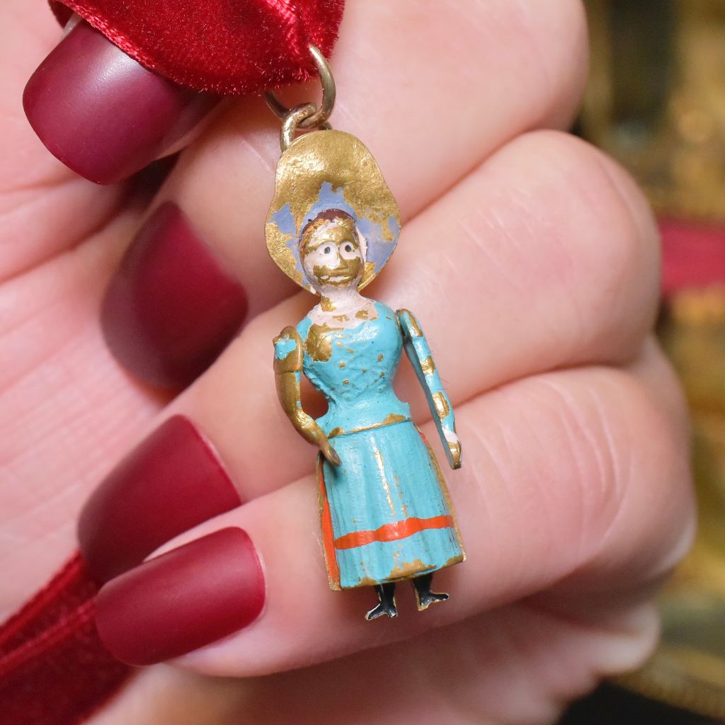 Antique Victorian Enamelled ‘Risque’ Woman Charm Circa 1870-90