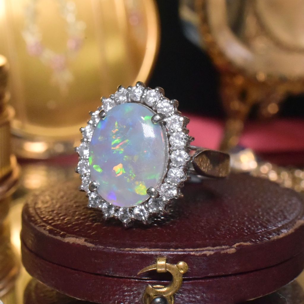 Contemporary 18ct White Gold Solid Dark Opal And Diamond Ring Independent Valuation Included In Purchase For $14,500 AUD