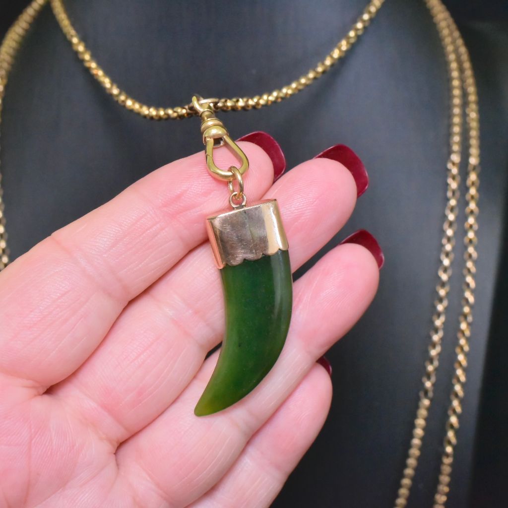 Antique Edwardian 9ct Rose Gold Nephrite Jade ‘Niho’ Fob/ Pendant Circa 1910